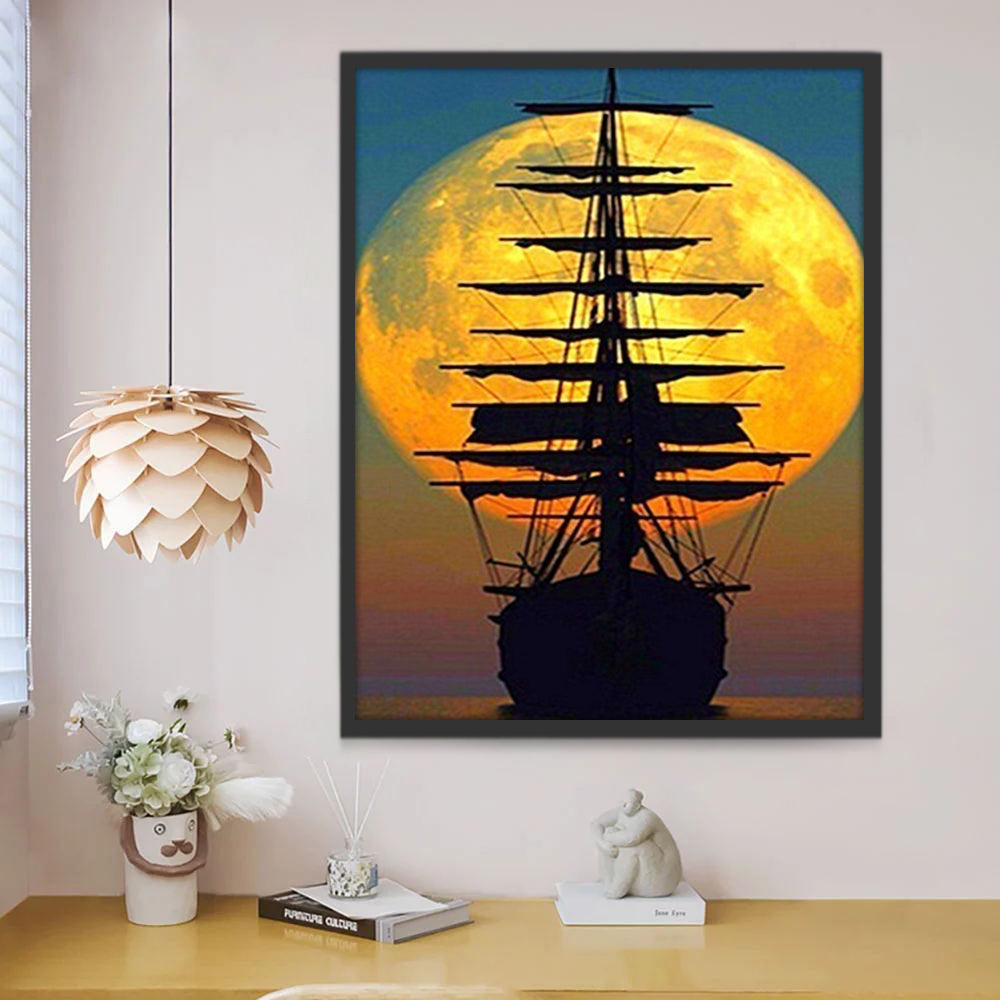 Silueta de Barco Antiguo al Atardecer Pintar por Números