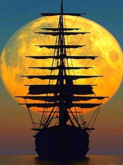 Silueta de Barco Antiguo al Atardecer Pintar por Números