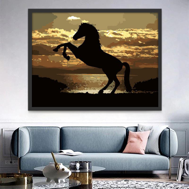 Silueta de Caballo y Puesta del Sol Pintar por Números