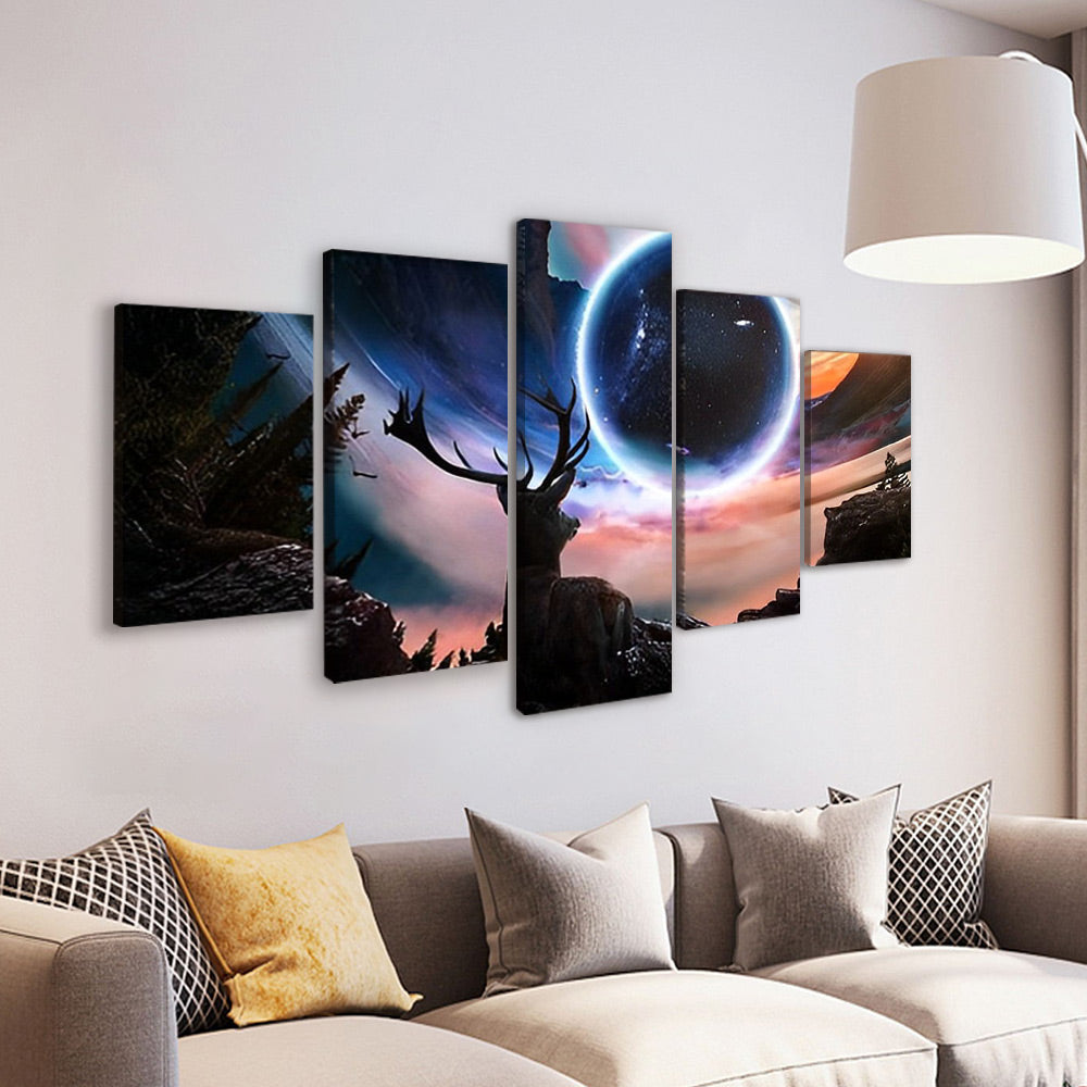 Silueta de Ciervo Mirando el Espacio 5 Partes Pintar por Números