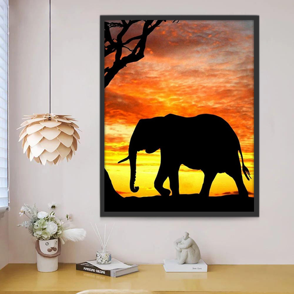 Silueta de Elefante al Atardecer Pintar por Números