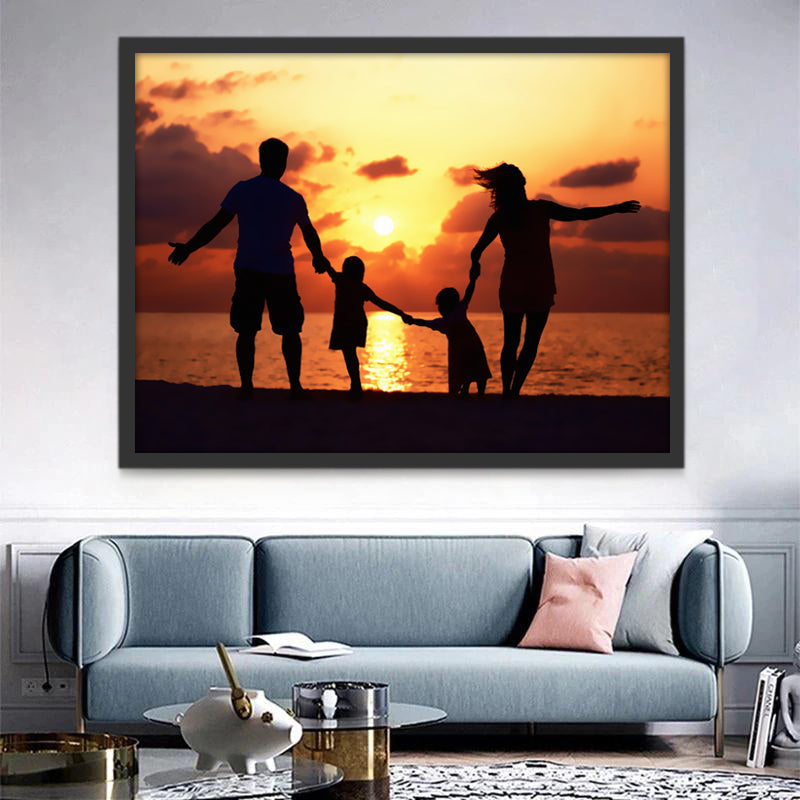 Silueta de Familia al Atardecer Pintar por Números Niños