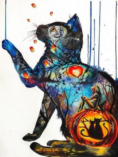 Silueta de Gato Abstracto Pintar por Números