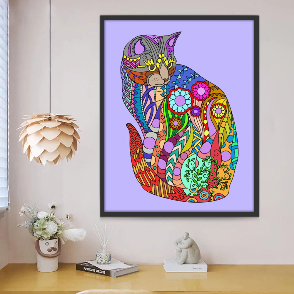 Silueta de Gato con las Flores Pintar por Números