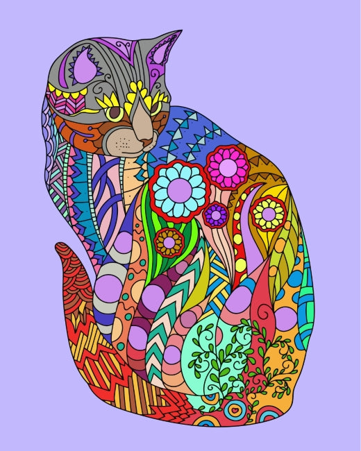 Silueta de Gato con las Flores Pintar por Números