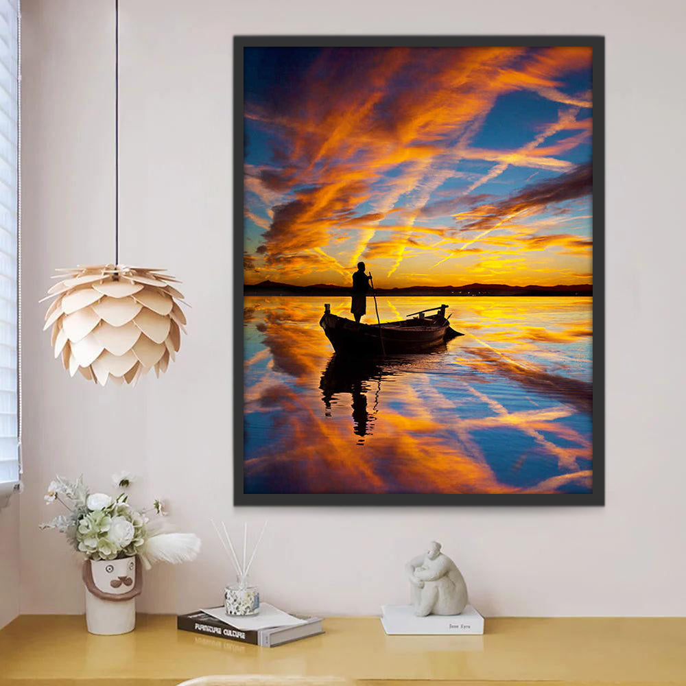 Silueta de Hombre y Barco al Atardecer Pintar por Números
