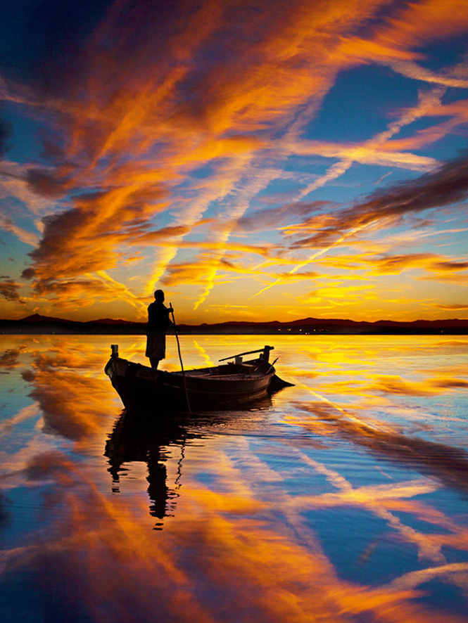 Silueta de Hombre y Barco al Atardecer Pintar por Números