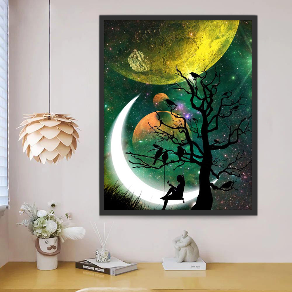 Silueta de Mujer sobre Columpio en Árbol Pintar por Números