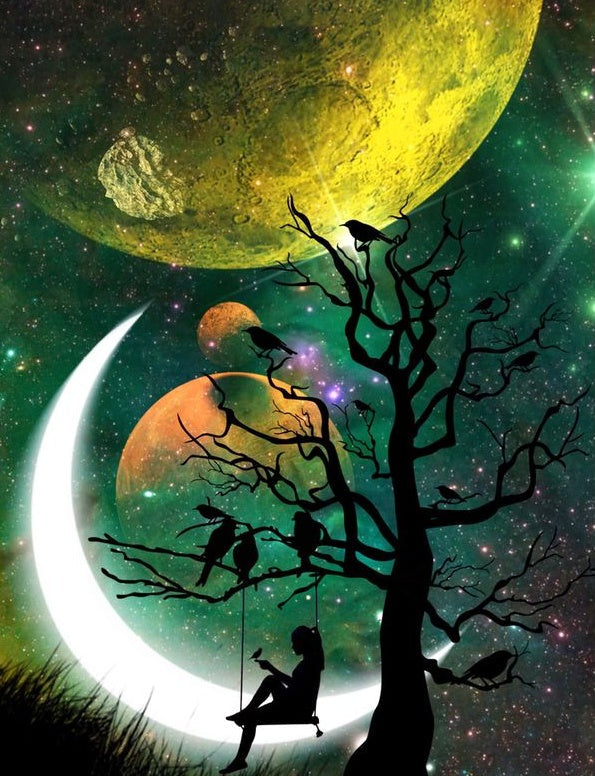 Silueta de Mujer sobre Columpio en Árbol Pintar por Números