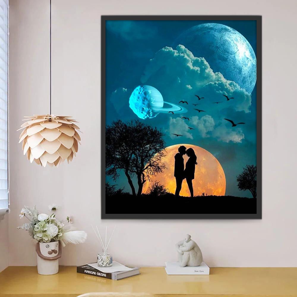 Silueta de Pareja con Fondo de la Luna Pintar por Números