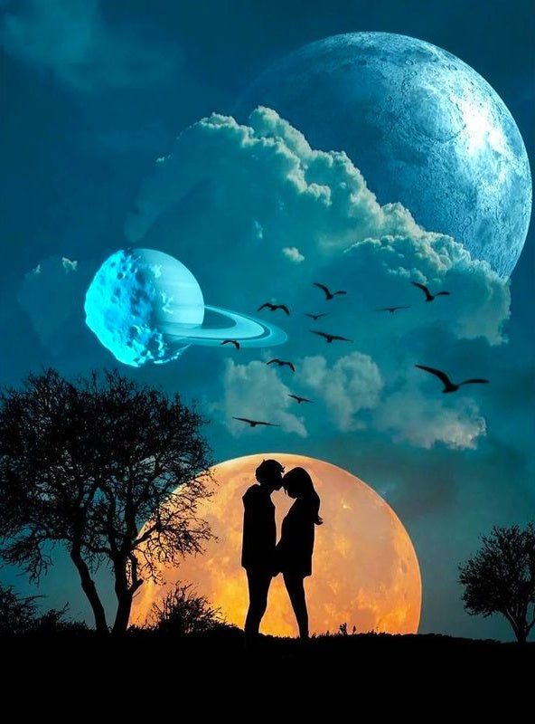 Silueta de Pareja con Fondo de la Luna Pintar por Números