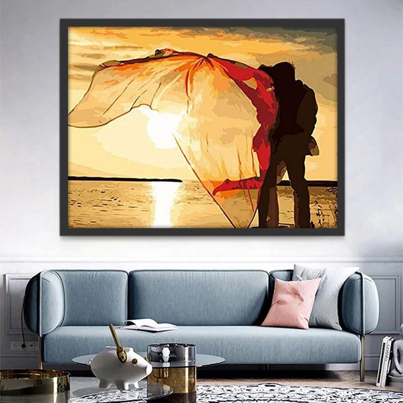 Silueta de Pareja en la Puesta del Sol Pintar por Números