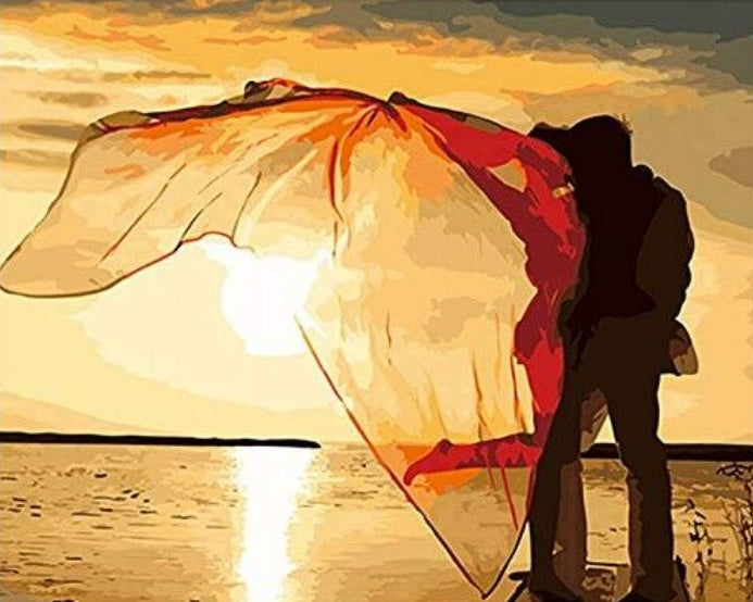 Silueta de Pareja en la Puesta del Sol Pintar por Números