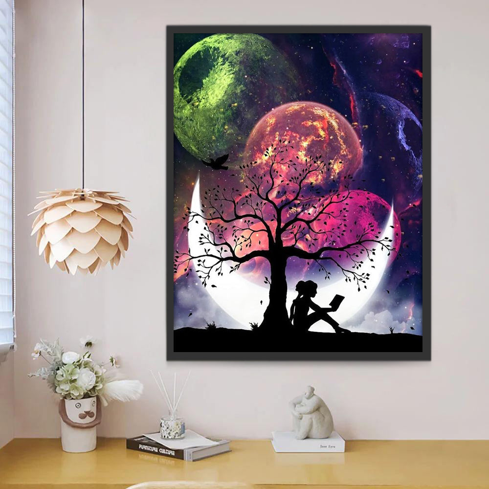 Siluetas de Árbol y Mujer en Espacio Pintar por Números