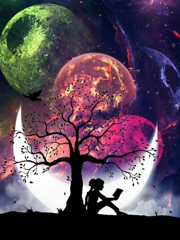 Siluetas de Árbol y Mujer en Espacio Pintar por Números