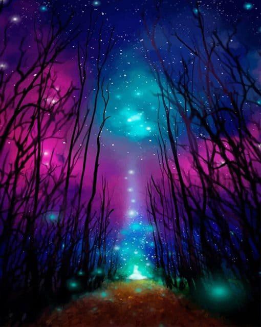 Siluetas de Árboles y Noche Colorida Pintar por Números