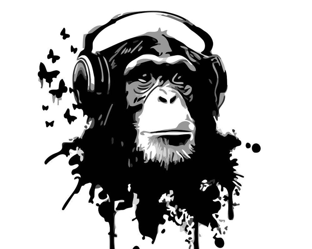 Siluetas de Mono con Auriculares y Mariposas Pintar por Números