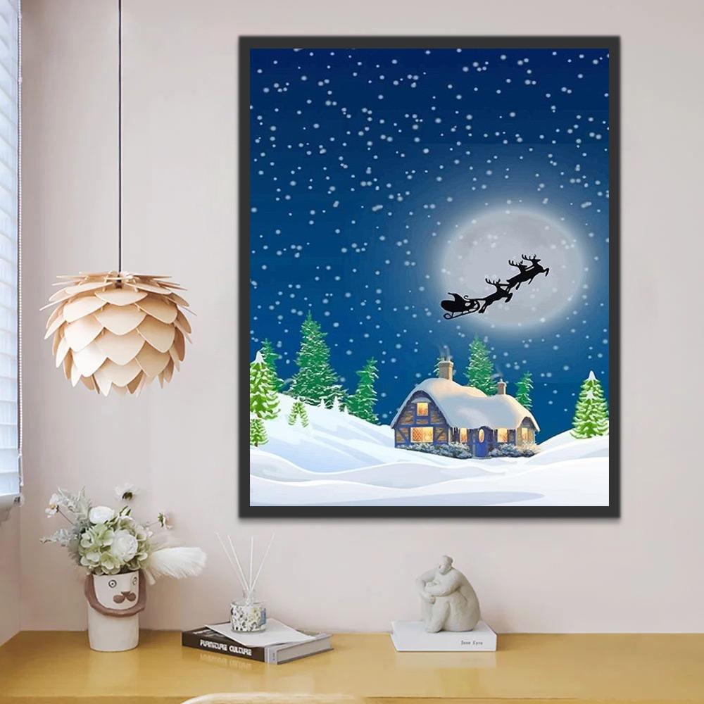 Siluetas de Papá Noel por la Luna Pintar por Números