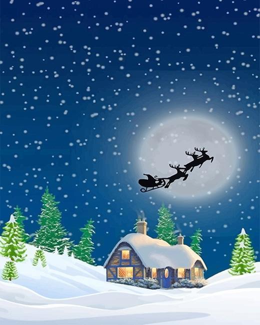 Siluetas de Papá Noel por la Luna Pintar por Números