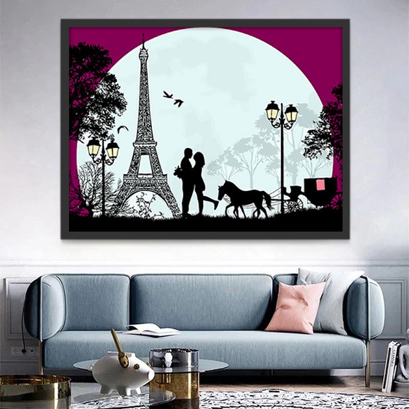 Siluetas de Torre Eiffel y Pareja Pintar por Números
