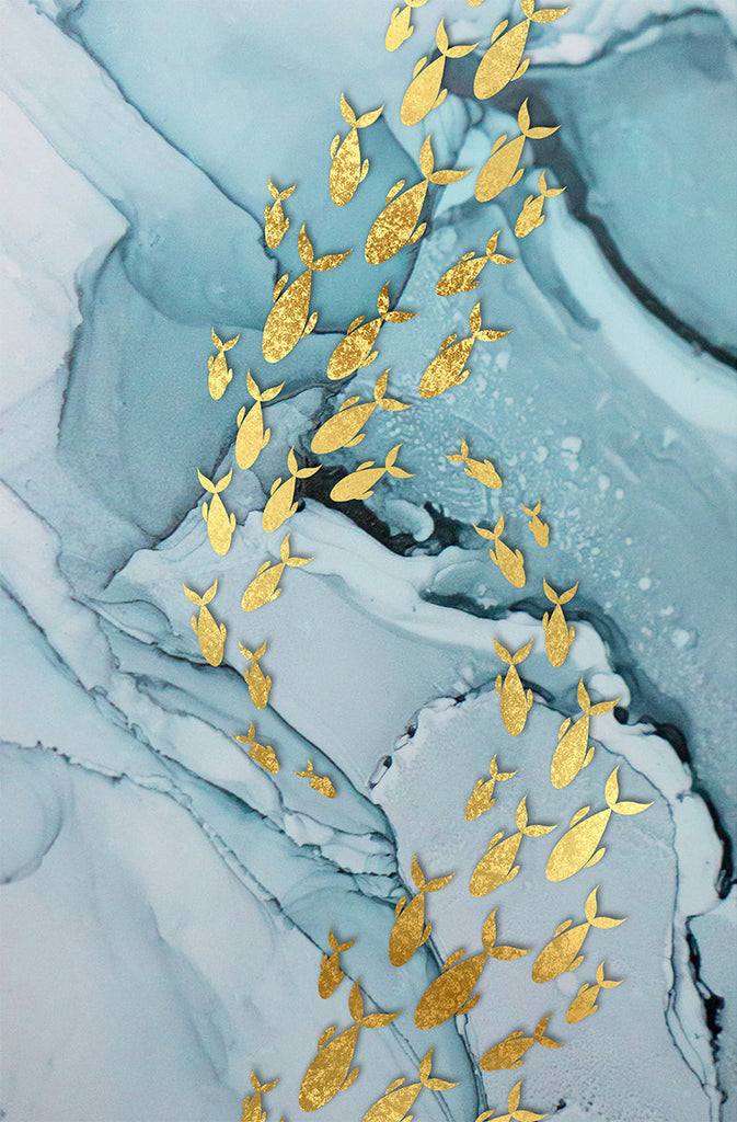 Siluetas Doradas de Peces en Glaciar Pintar por Números