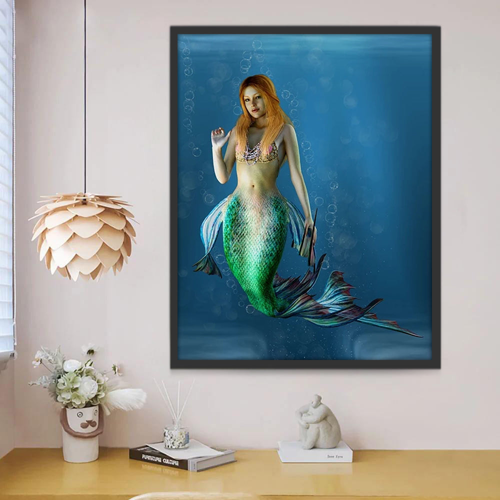 Sirena Hermosa de Cola Verde en el Mar Pintar por Números