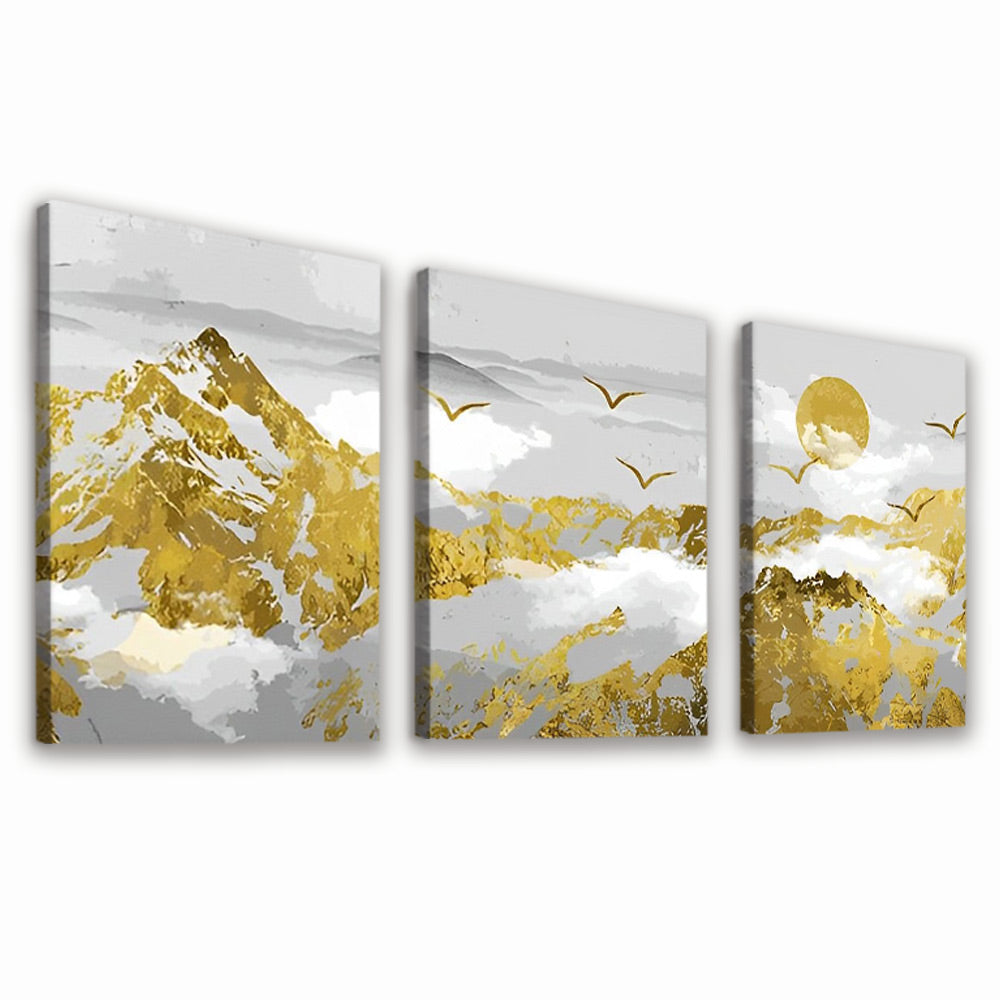 Sol y Montaña Dorada y Nubes Blancas 3 Partes Pintar por Números