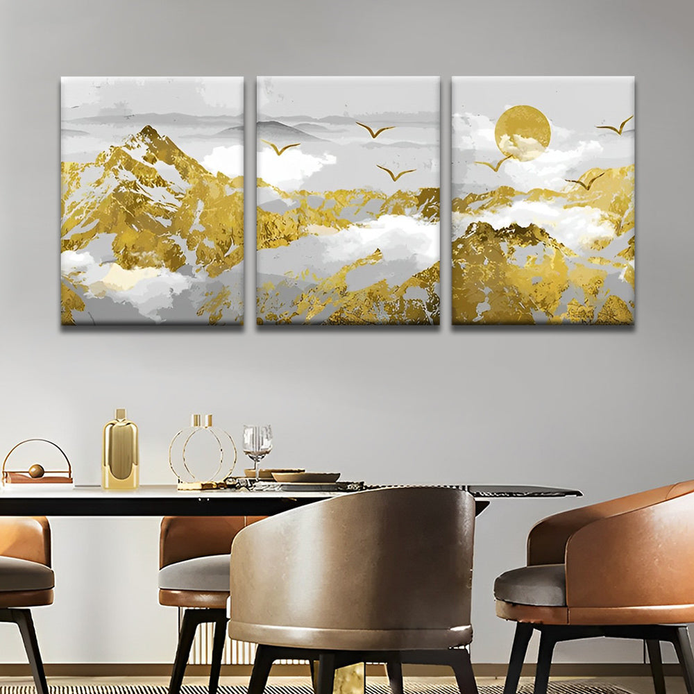 Sol y Montaña Dorada y Nubes Blancas 3 Partes Pintar por Números
