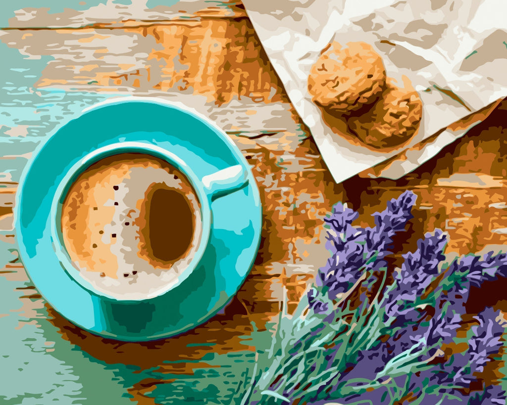 Taza de Café y Flores de Lavándula Pintar por Números