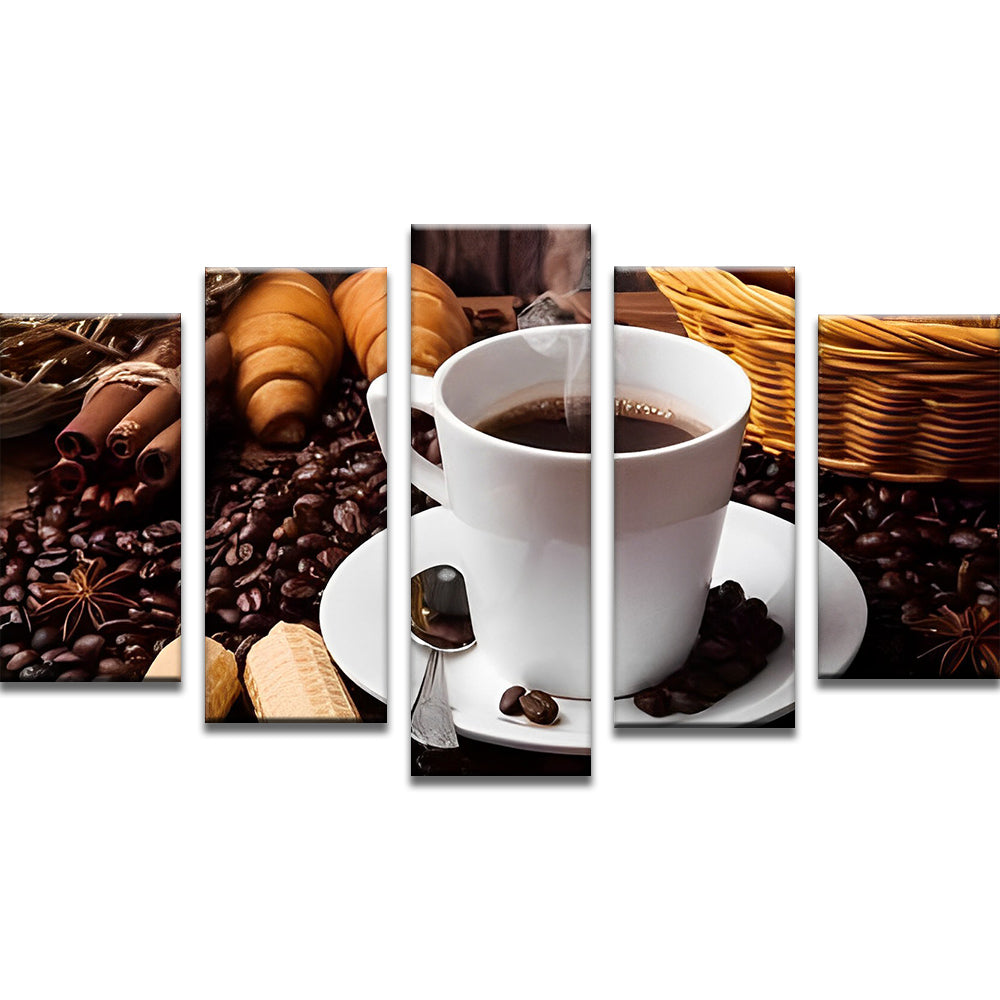 Taza de Café y Granos de Café 5 Partes Pintar por Números