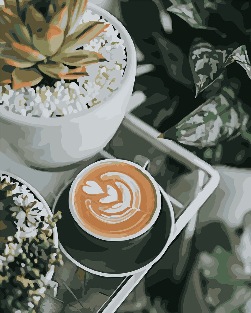 Taza de Café y Macetas de Planta Pintar por Números