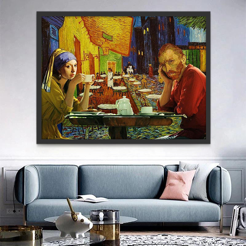 Terraza de Café y La Joven de la Perla y Van Gogh Pintar por Números
