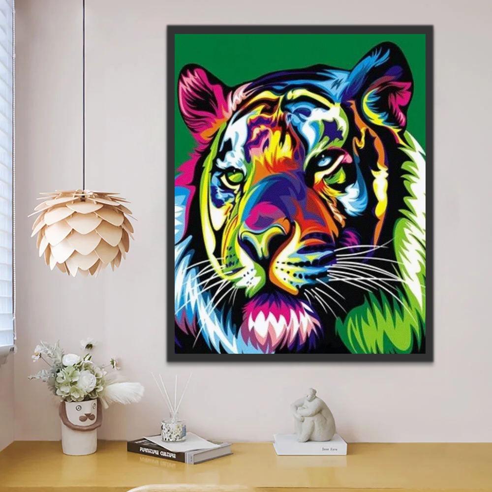 Tigre Colorido en Fondo Verde Pintar por Números