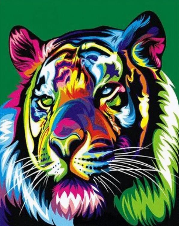 Tigre Colorido en Fondo Verde Pintar por Números