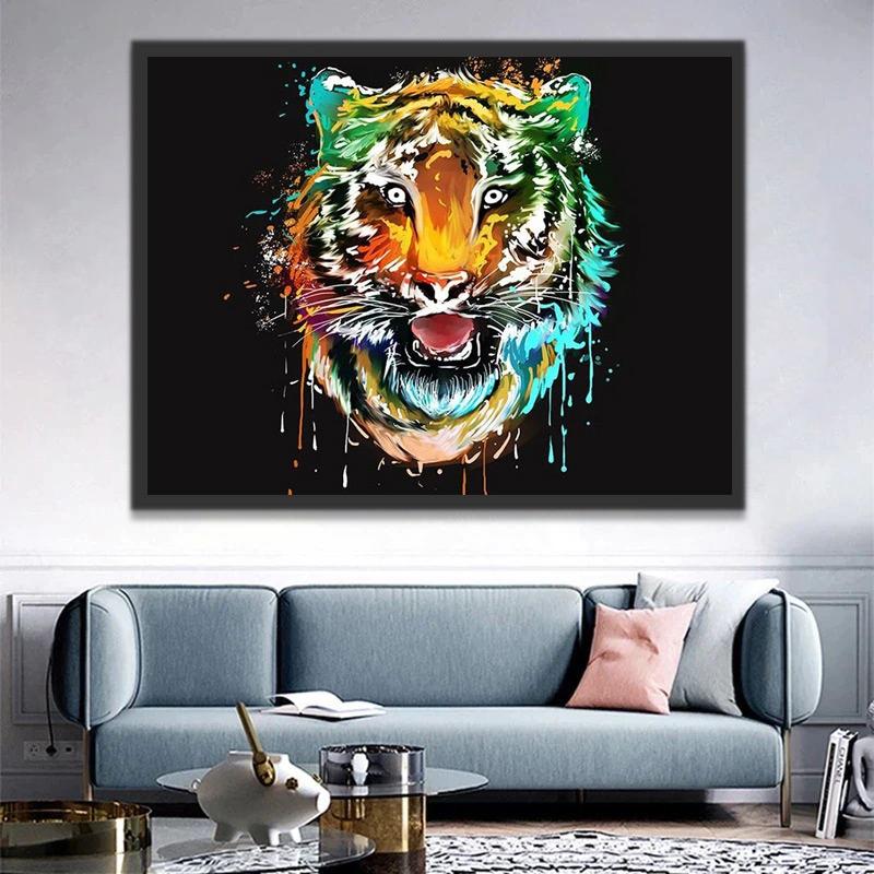 Tigre Colorido y Fondo Negro Pintar por Números