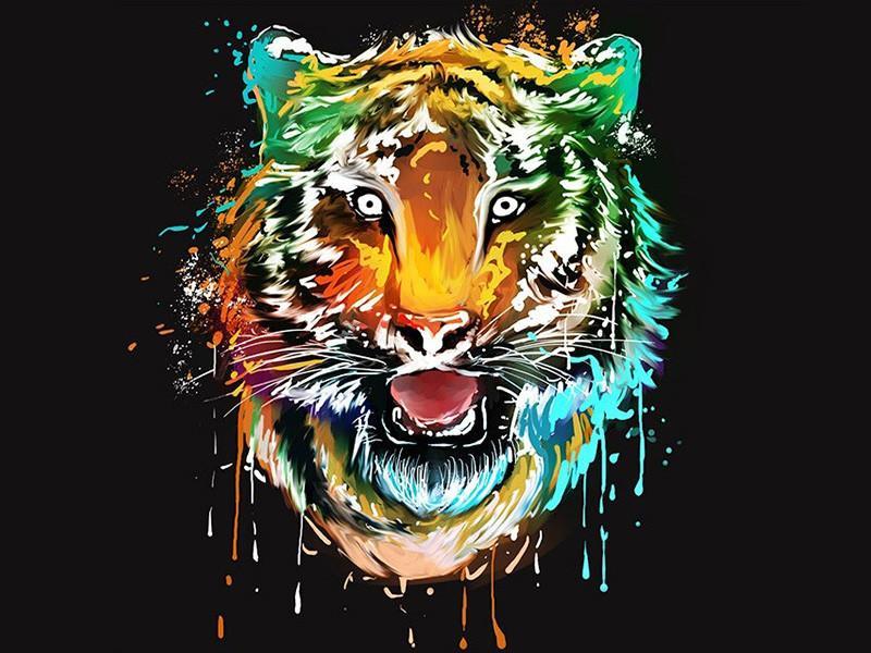 Tigre Colorido y Fondo Negro Pintar por Números