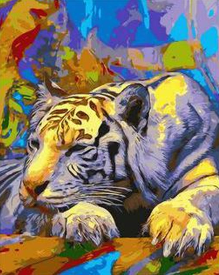 Tigre Dormido y Fondo Colorido Pintar por Números