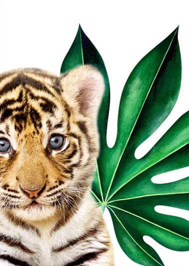 Tigre Pequeño y Monstera Deliciosa Pintar por Números