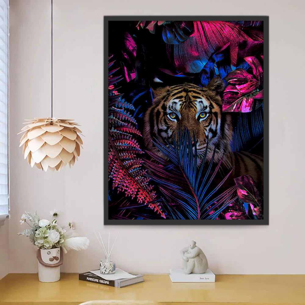 Tigre Rodeado de Plantas Pintar por Números