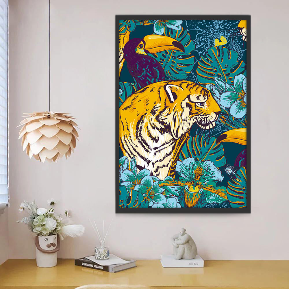 Tigre Rodeado de Plantas Tropicales Pintar por Números