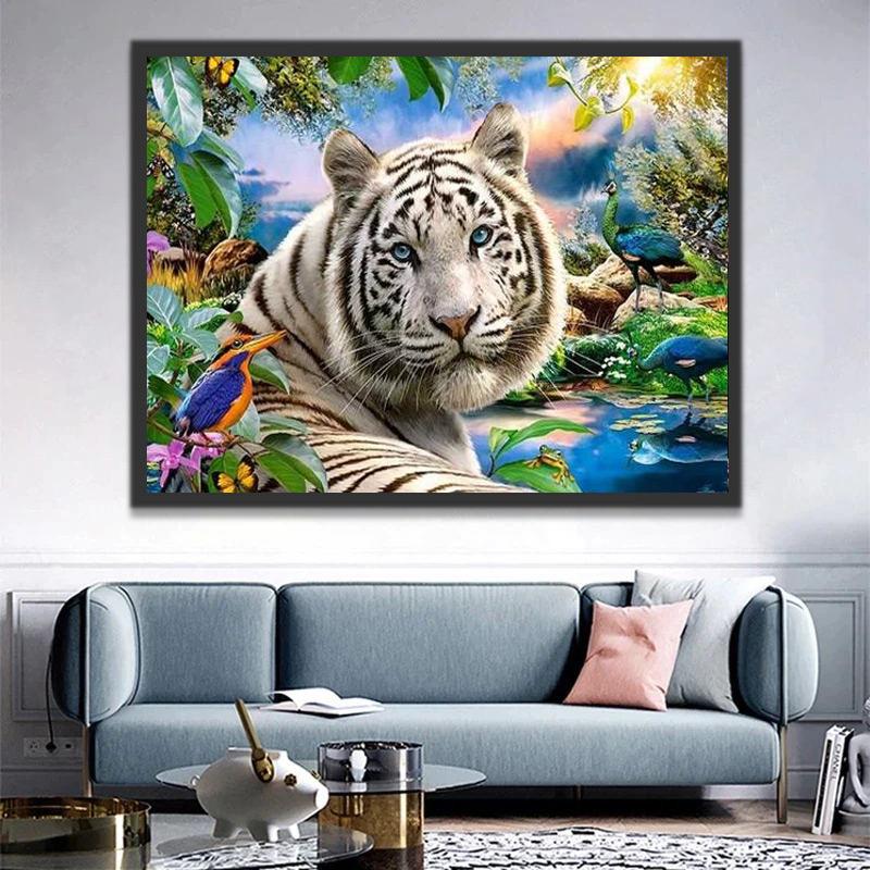 Tigre Rodeado de Plantas y Animales Pintar por Números