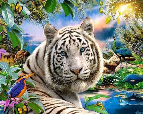 Tigre Rodeado de Plantas y Animales Pintar por Números