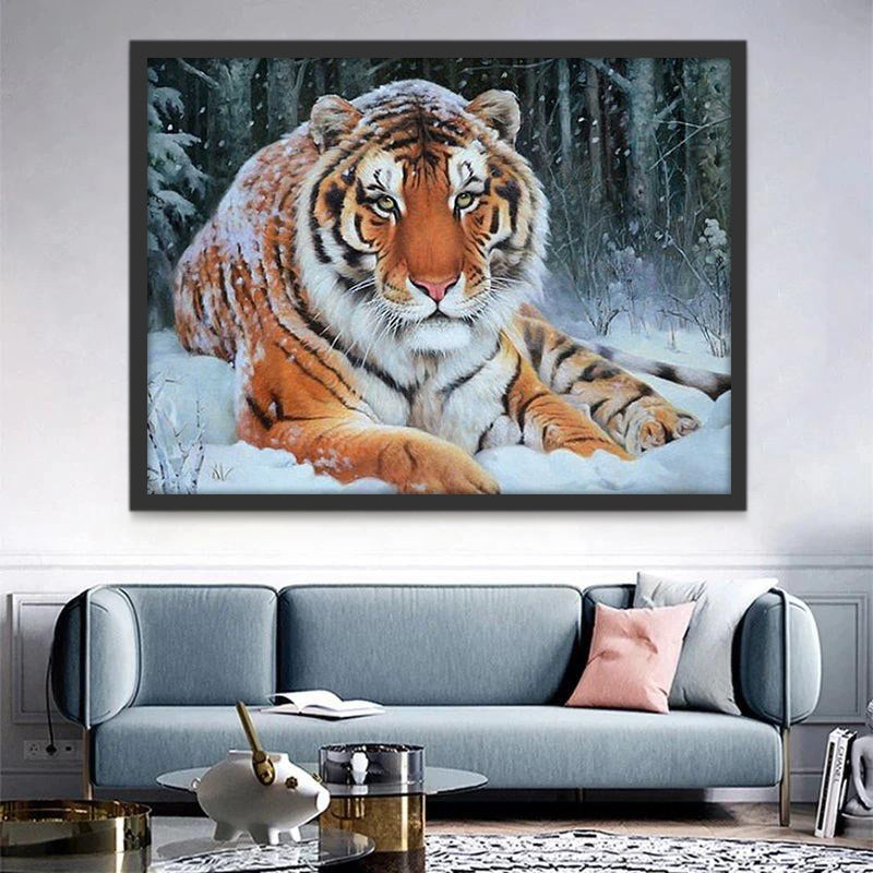 Tigre Sentado en la Nieve Blanca Pintar por Números