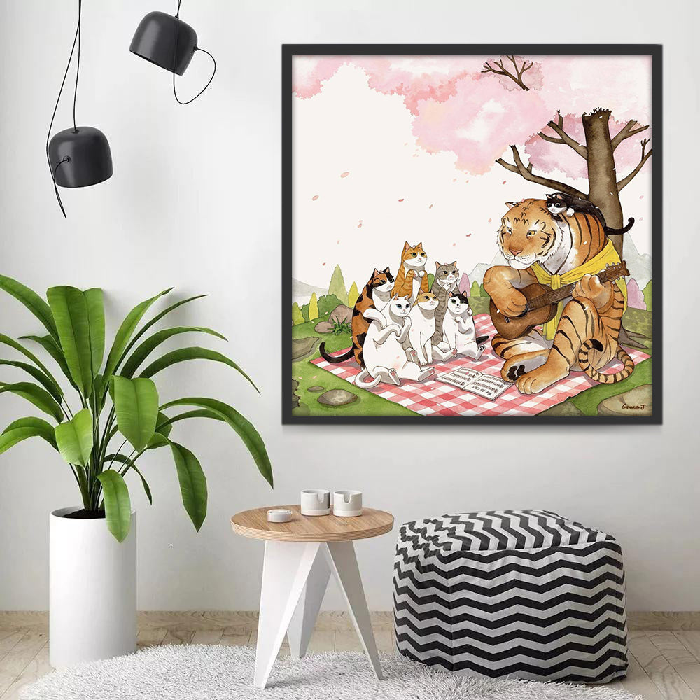 Tigre Tocando Guitarra y Gatos Escuchando Pintar por Números