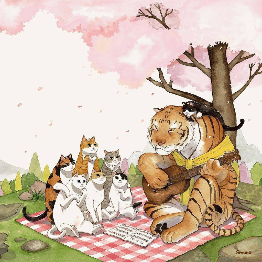 Tigre Tocando Guitarra y Gatos Escuchando Pintar por Números
