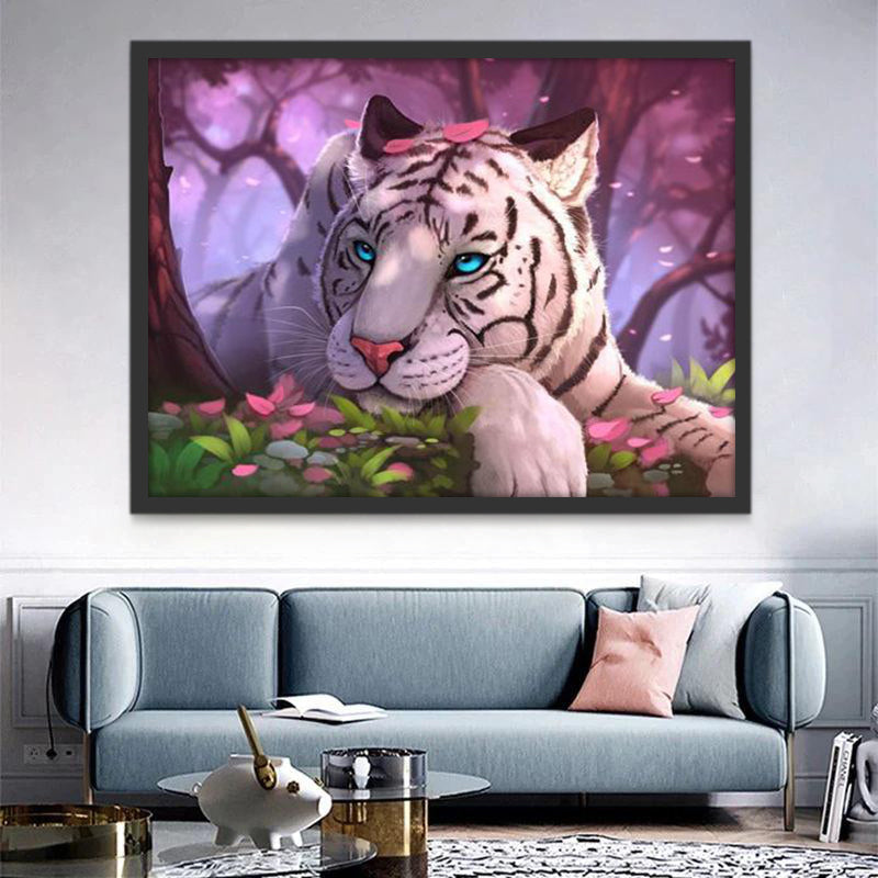 Tigre y Árboles de Flores Rosas Pintar por Números