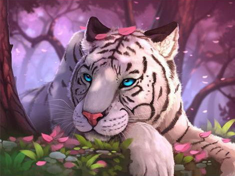 Tigre y Árboles de Flores Rosas Pintar por Números
