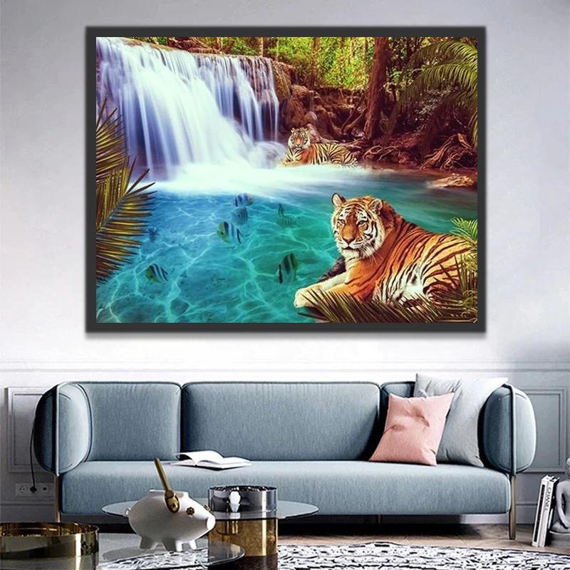 Tigre y Cascada Pintar por Números