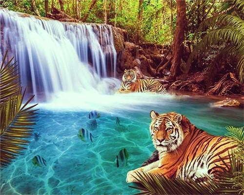 Tigre y Cascada Pintar por Números