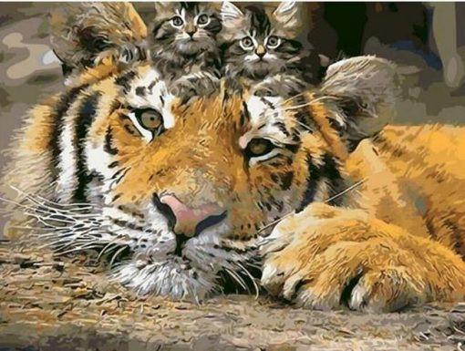 Tigre y Dos Gatitos Pintar por Números